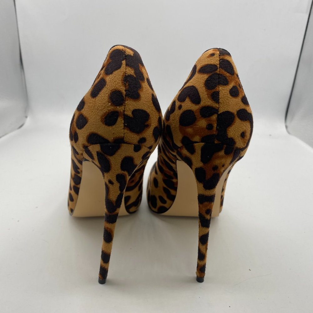 FSJ Leopard Suede Printed Pointy Toe High Heels Pumps Dress Shoes_5